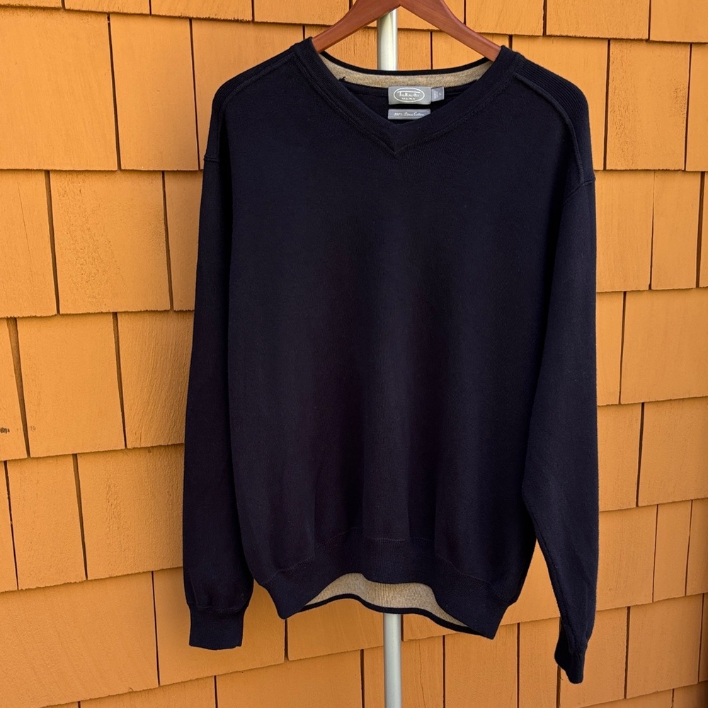 TALBOTS | Navy Classic Preppy V Neck Minimalist Casual Cotton Sweater | Size L